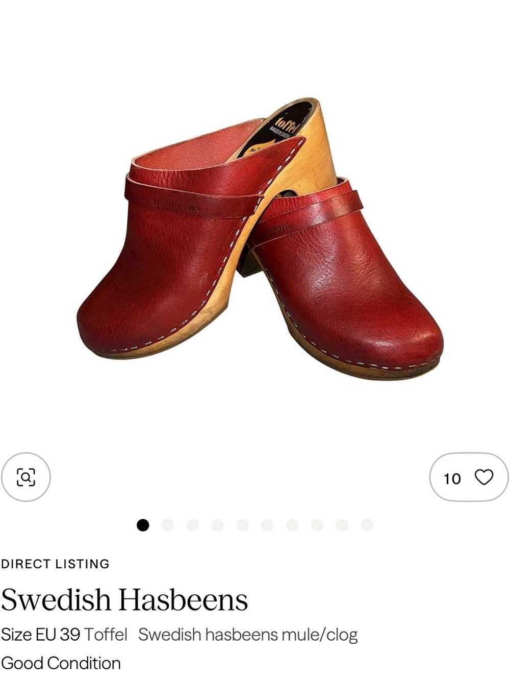 Swedish Hasbeens Cherry Red Leather Clog Mules